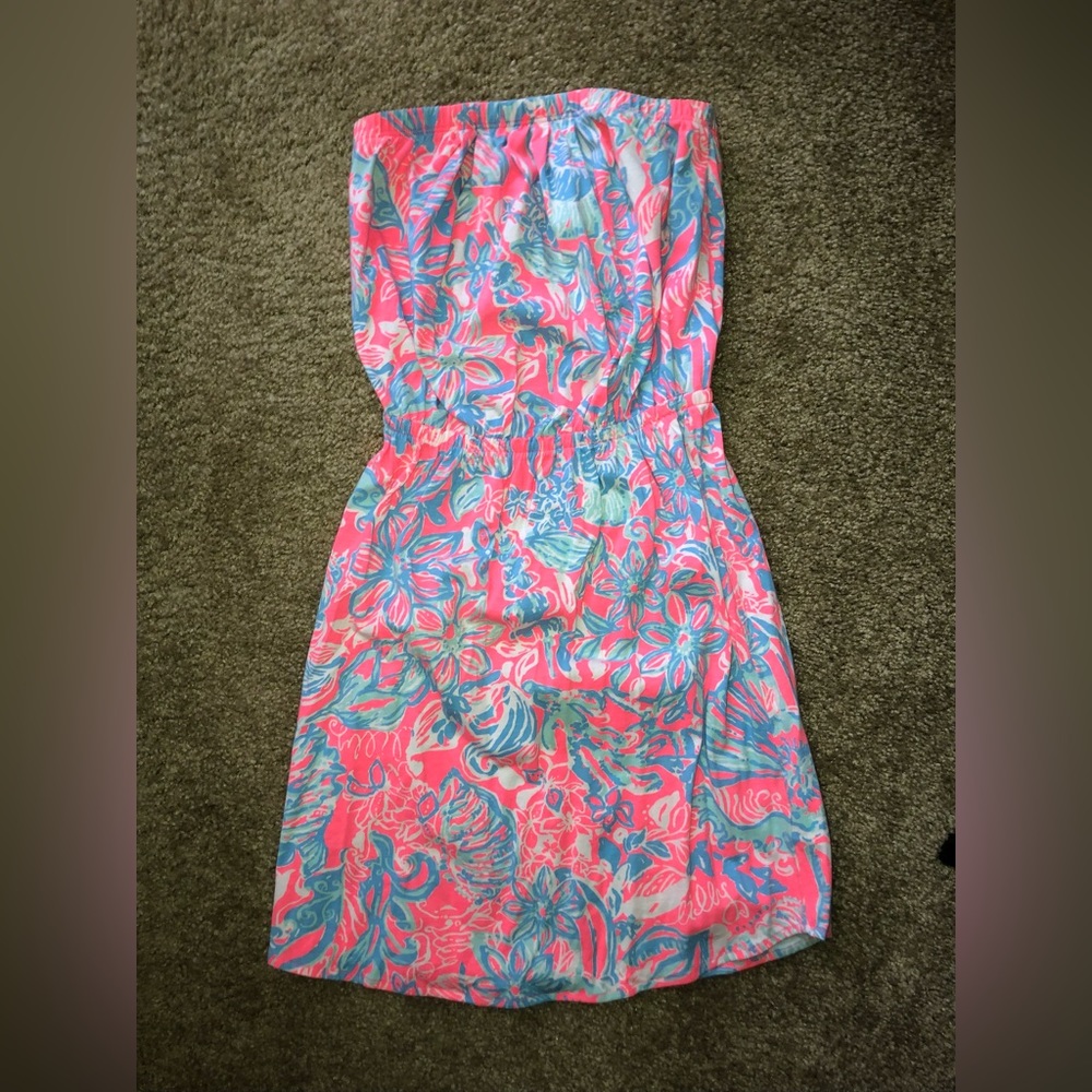 Lilly Pulitzer Pink and Blue Strapless Dress/Cover-Up